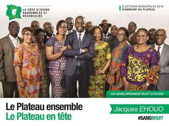 Affiche de campagne de Jacques Ehouo, candidat du PDCI dans la commune du Plateau, à Abidjan.