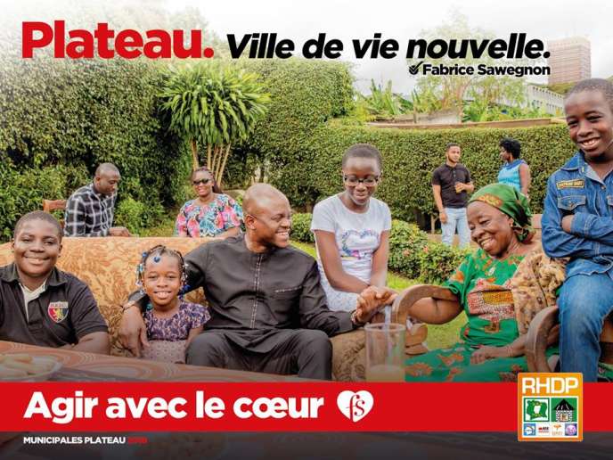 Affiche de campagne de Fabrice Sawegnon, candidat du RHDP dans la commune du Plateau, à Abidjan.